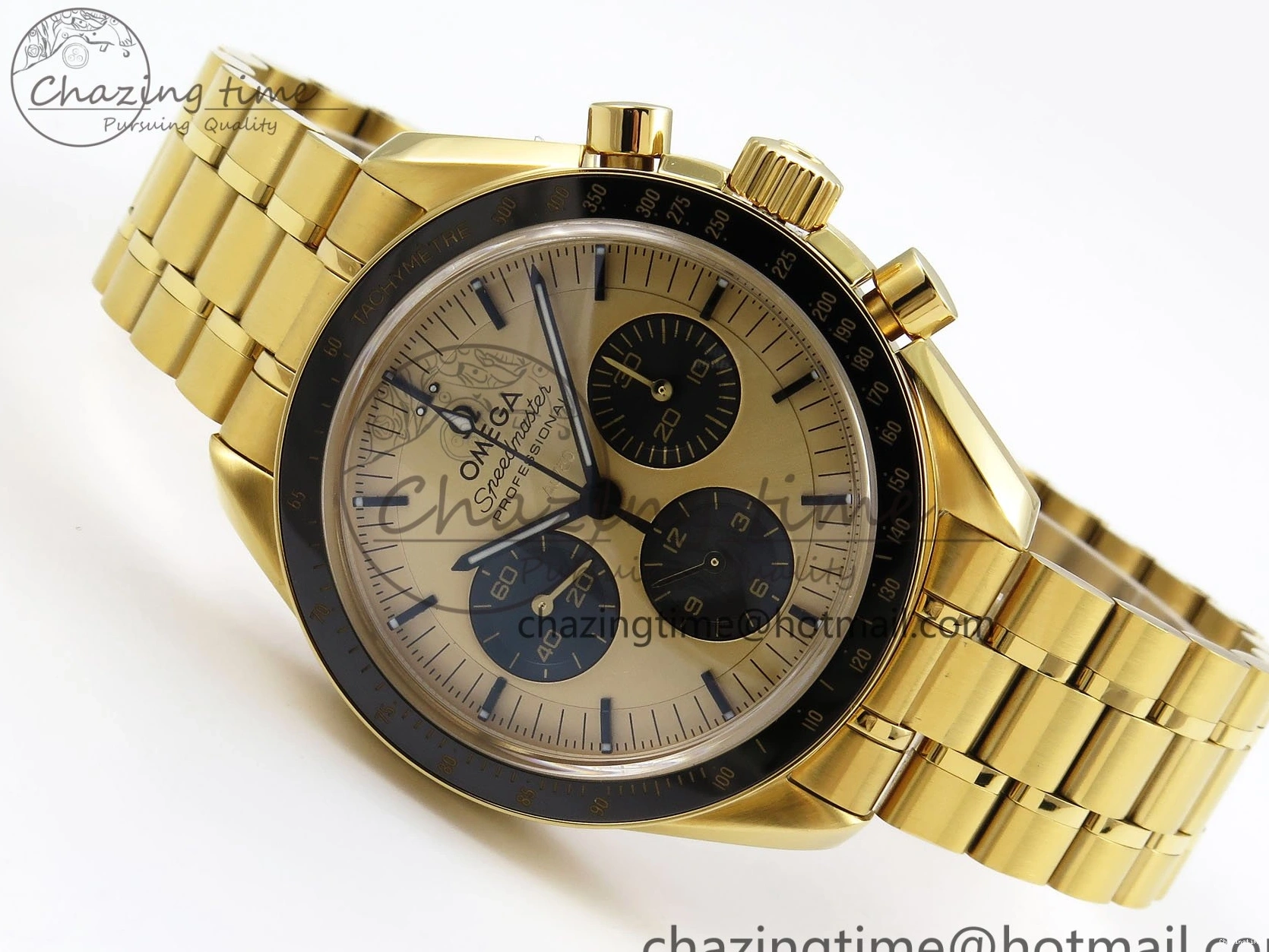 0204 Speedmaster YG RMF Best Edition YG Black Dial on YG Bracelet Lemania HW Durable 7725